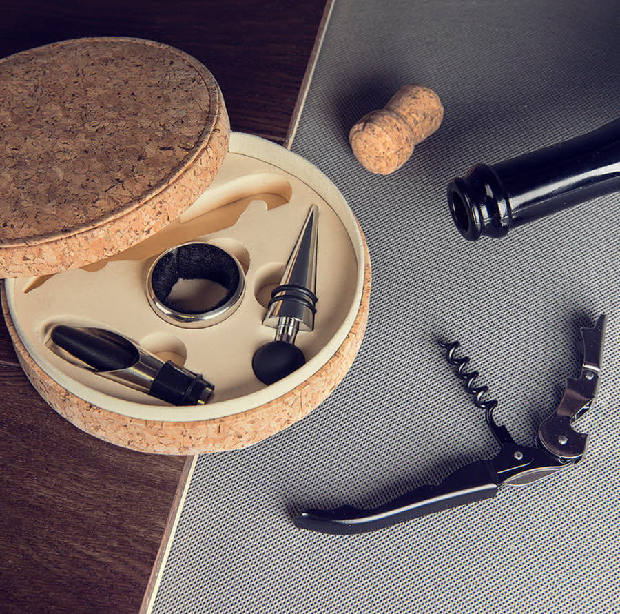 Набор для вина &quot;Cork&quot; (4 предмета), 15х4см, искусственная кожа, металл, лазерная гравировка