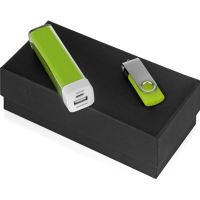 Подарочный набор Flashbank с флешкой и зарядным устройством, зеленый