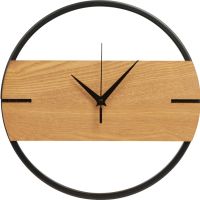Деревянные часы с металлическим ободом, диаметр 30 см, Time Wheel горизонтальные, натуральный/черн