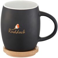 Керамическая чашка Hearth с деревянной крышкой-костером, белый/черный