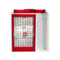Календарь настольный  на 2 года с кубариком, белый с красным, 11х10х10 см, пластик