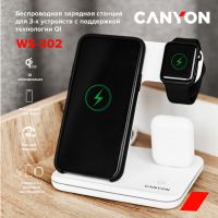Беспроводное зарядное устройство для гаджетов 3-в-1 с технологией QI Canyon WS-302 (CNS-WCS302W), белый