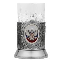 Подстаканник с хрустальным стаканом и ложкой РОССИЙСКИЙ-М, серебристый
