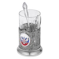 Подстаканник с хрустальным стаканом и ложкой РОССИЙСКИЙ-М, серебристый